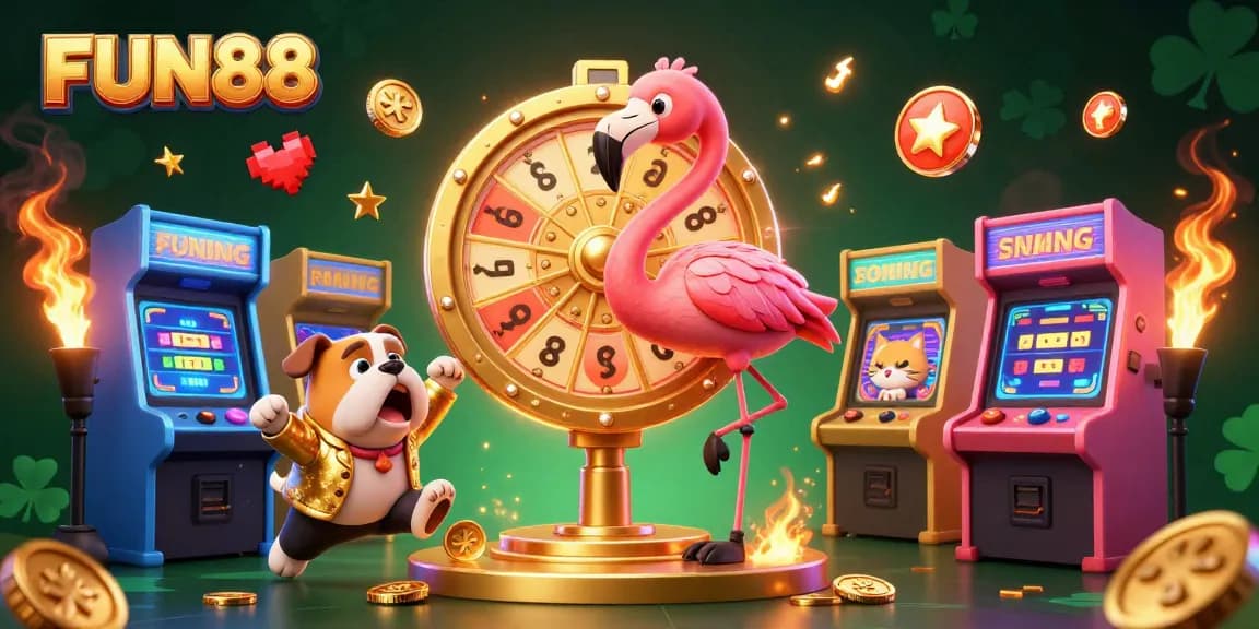 Experience excitement at FUN88 with colorful casino elements and animated characters