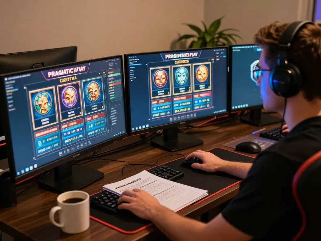 Engaging online gaming setup showcasing Pragmaticplay slots with focused player preparing for strategic gameplay.