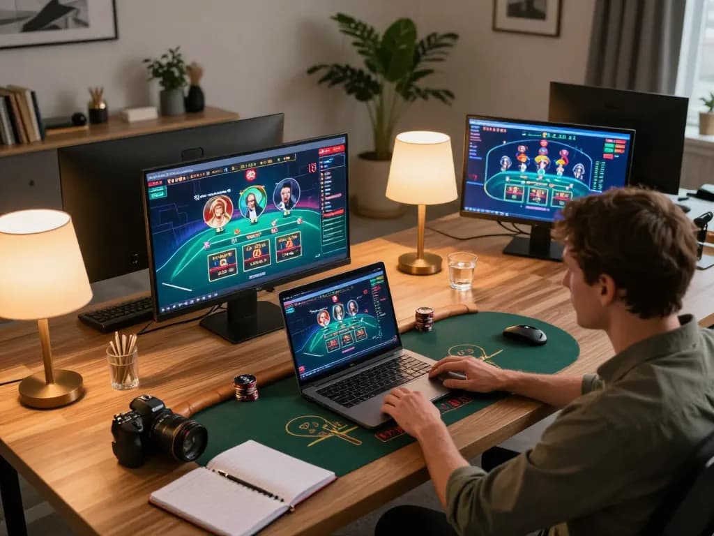 Engaging in strategic gameplay with SC88 at a modern online casino setup featuring live dealer blackjack