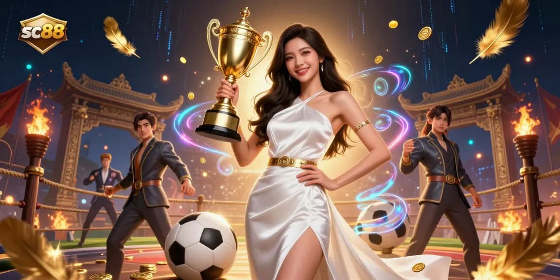 Win big with sc88 while celebrating with a stunning trophy in a vibrant casino scene.