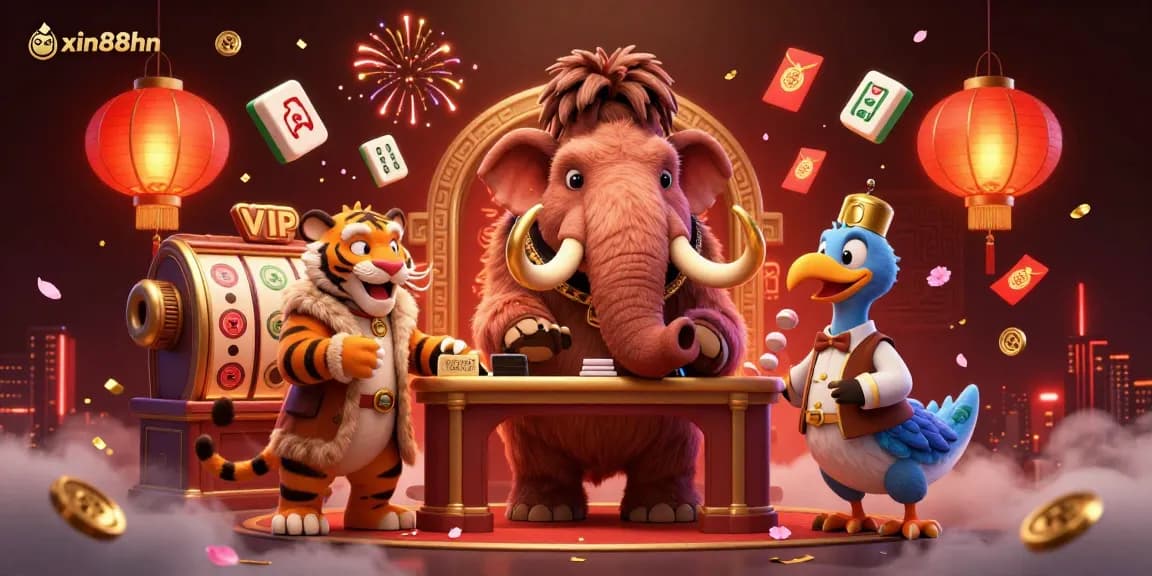 Experience thrilling gaming moments with xin88hn as cartoon figures welcome VIP guests at a vibrant casino entrance.