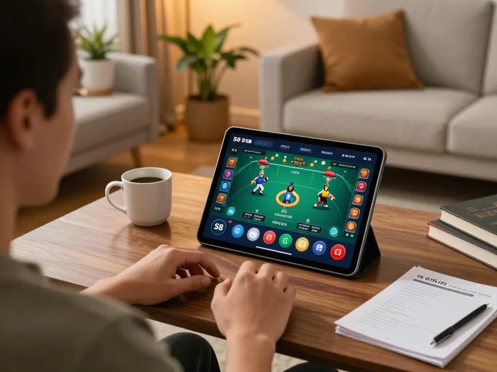 Players engaging with the S8 app in a stylish home for online gambling.