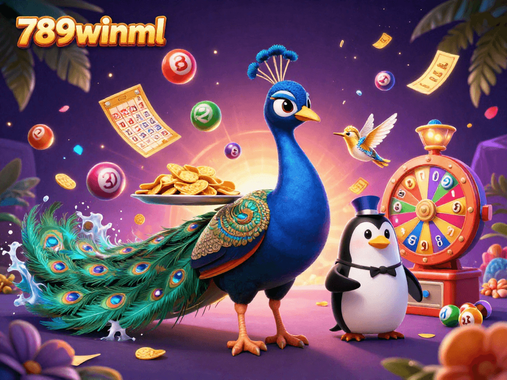 Engage in winning moments with 789winml as vibrant lottery symbols burst dynamically around charming casino characters.