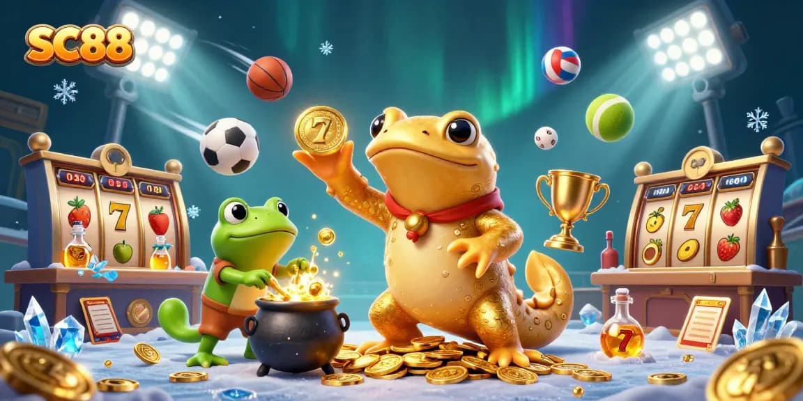 Engage with SC88's thrilling slot games featuring gold coins, vibrant characters, and sports elements.