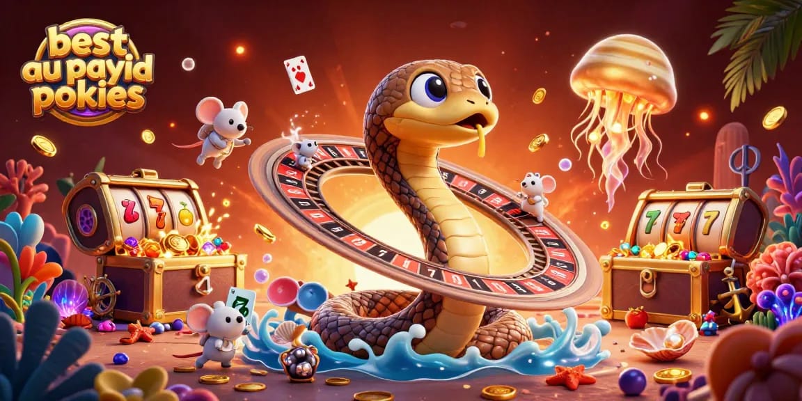 Experience the thrill of the best AU PayID pokies with vibrant characters and engaging gameplay in this vivid scene.