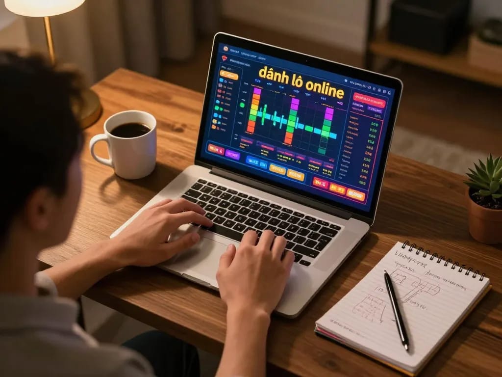 Engaging in đánh lô online with strategic betting notes in a cozy home office