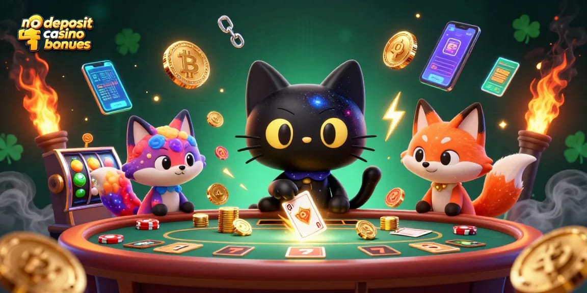 Engage with exciting no deposit casino bonuses in a vibrant cosmic scene with unique characters and game elements.