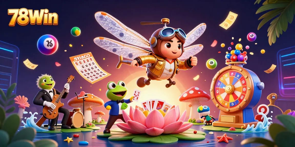 Engage with 78Win's vibrant gaming universe featuring a dynamic casino scene.