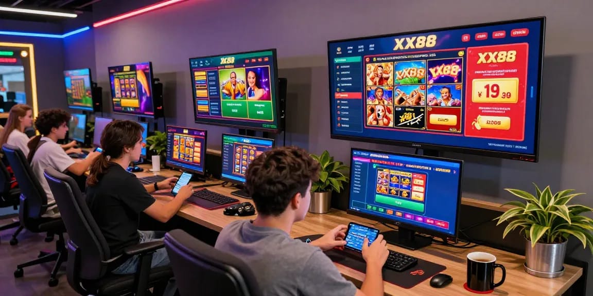 Dynamic gaming scene at XX88, showcasing lively gambling experience with players engaged online.