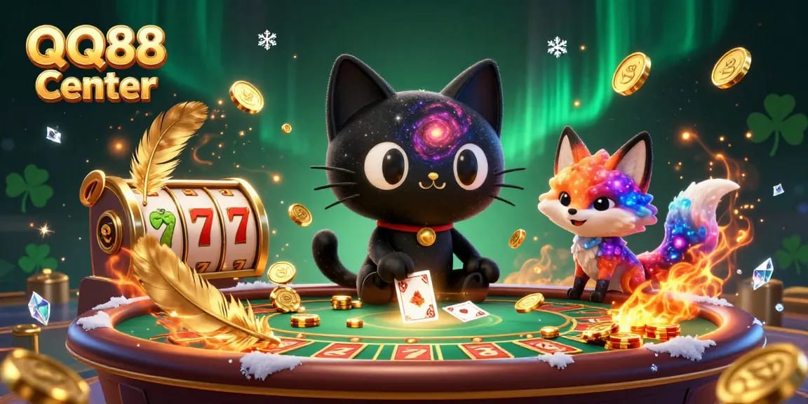 Engage in thrilling gameplay at QQ88 Center with a cosmic casino theme featuring dynamic characters and rich visual elements.