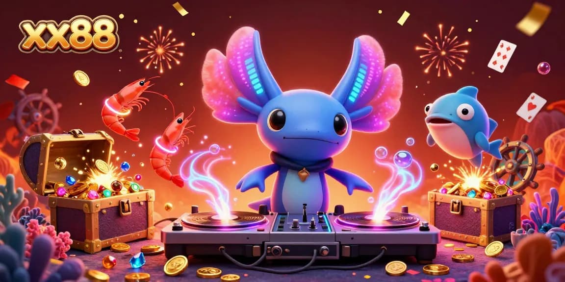 Experience the thrill of winning at xx88 with a vibrant underwater casino scene featuring colorful characters and sparkling gems.