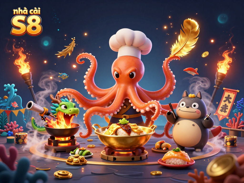 Experience excitement with nhà cái S8 in a vibrant fish shooting game scene.