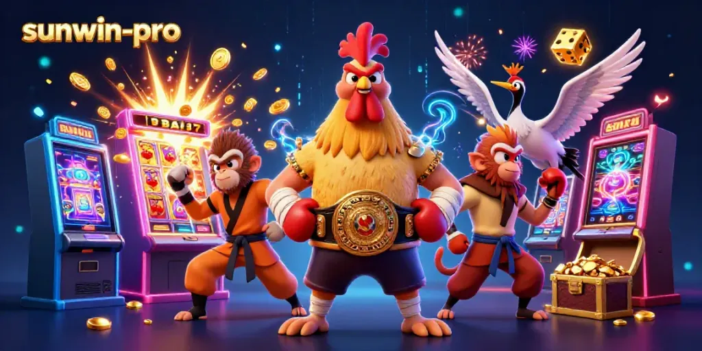 Experience thrilling wins with sunwin-pro's vibrant casino action featuring cartoon characters and jackpot elements.