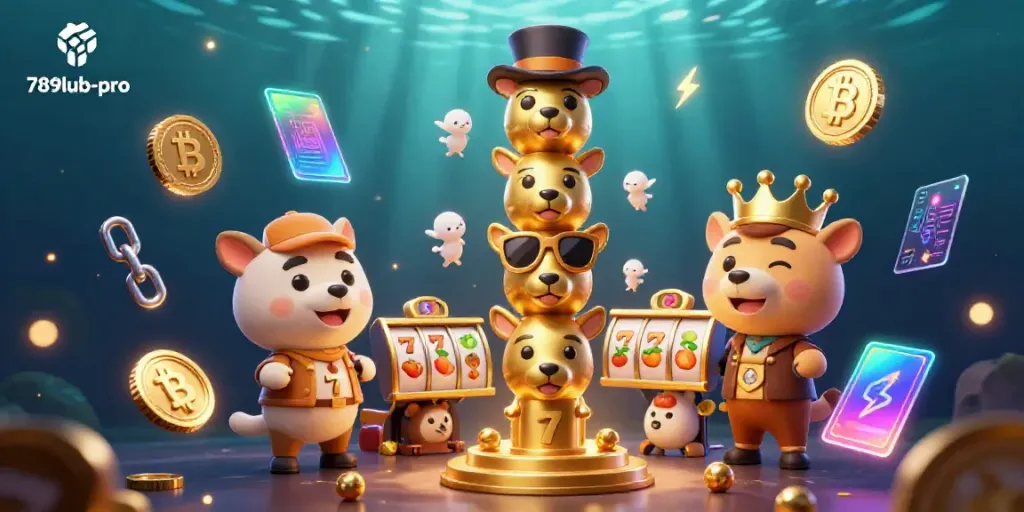 Experience the magic of 789lub-pro with a vibrant casino scene featuring animated characters and slot game elements.