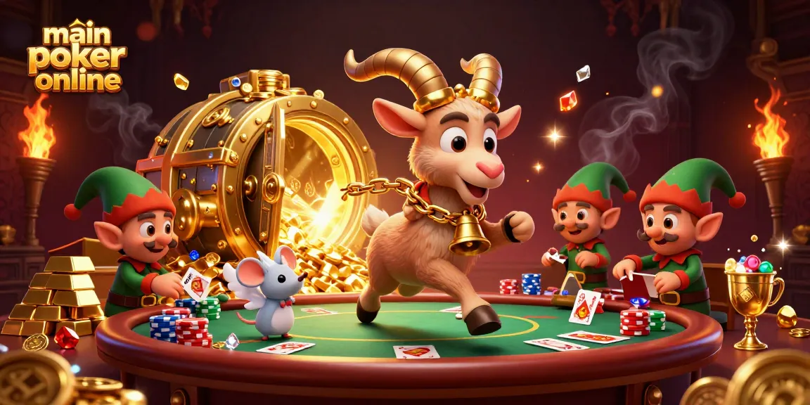 Main poker online dengan karakter kartun mencuri chip di kasino, suasana menarik dan penuh warna.