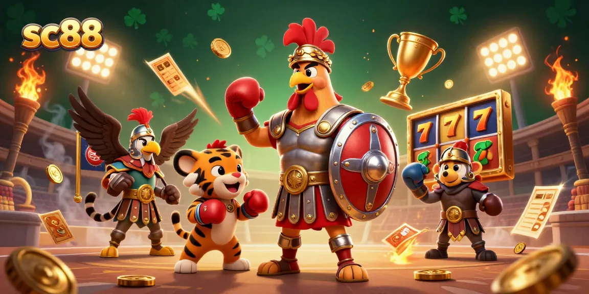 Experience thrilling slot wins with sc88 in this vibrant 3D casino illustration.