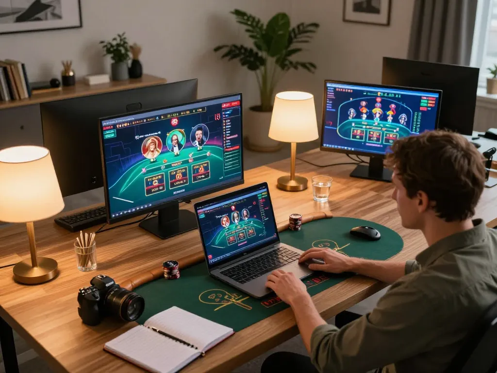 Engaging in strategic gameplay with SC88 at a modern online casino setup featuring live dealer blackjack