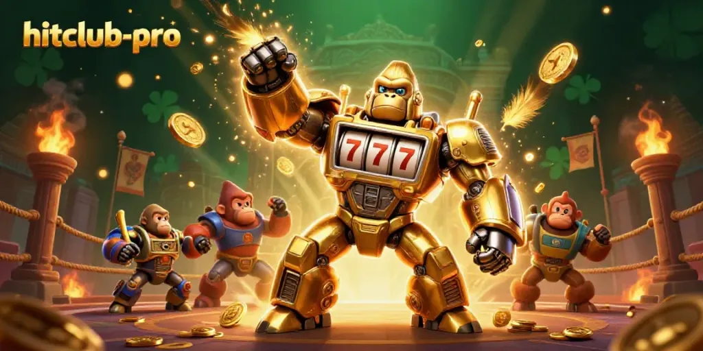 Experience excitement with hitclub-pro featuring a golden mech and dynamic casino elements in action.