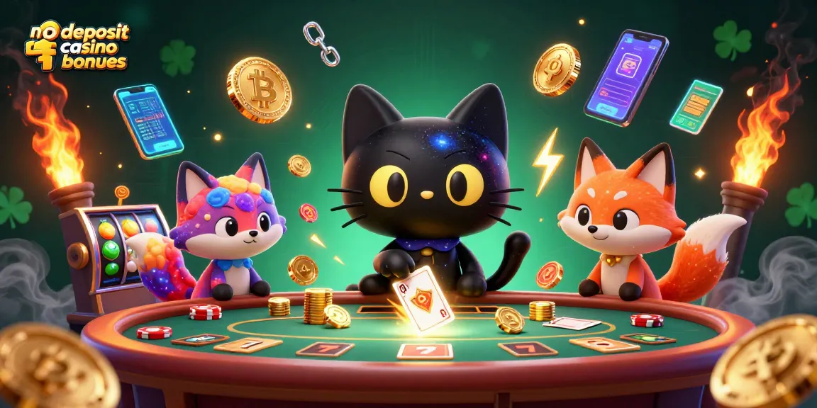 Engage with exciting no deposit casino bonuses in a vibrant cosmic scene with unique characters and game elements.