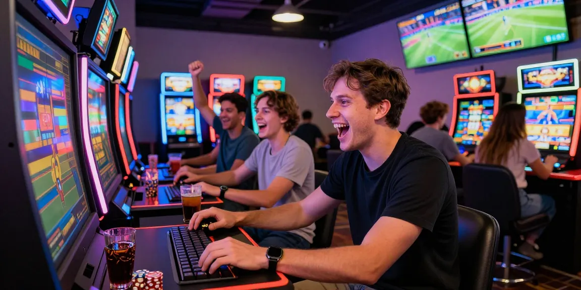 B52 đăng nhập in a lively casino gaming scene with excited players enjoying modern gaming experiences and vibrant atmosphere.
