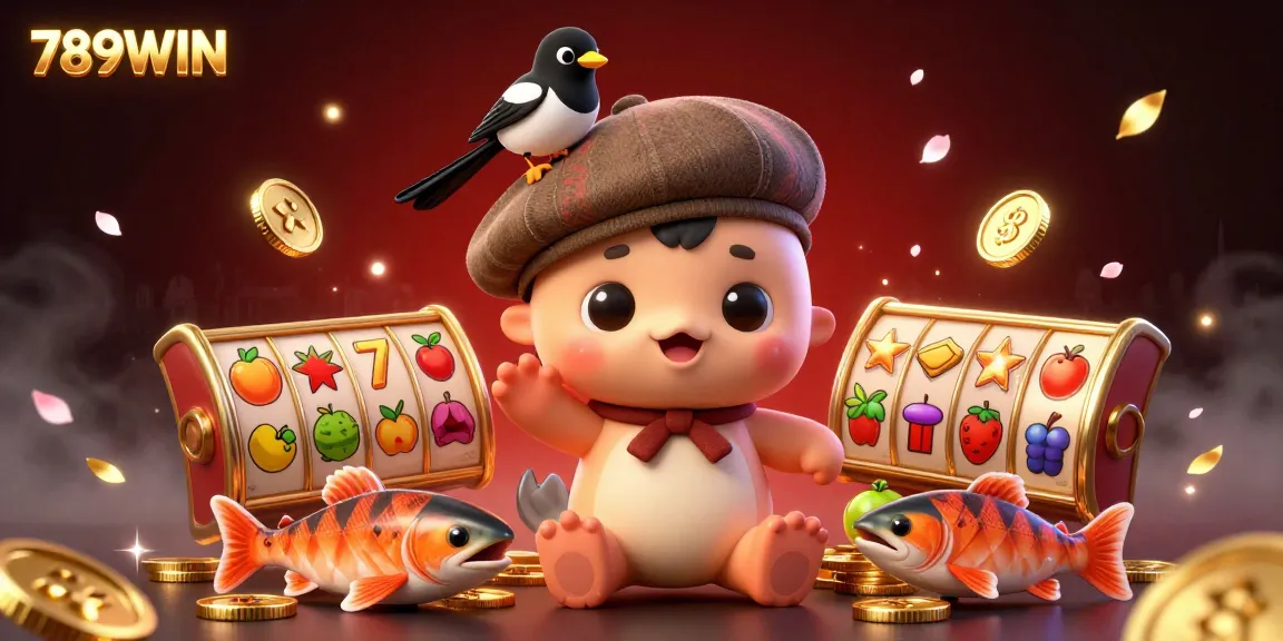 Engage with 789WIN's vibrant casino scene featuring a playful cartoon Nessie surrounded by fun gaming elements.