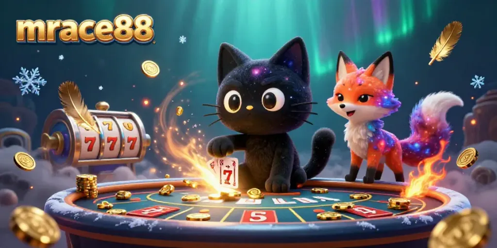 Experience the excitement of mrace88 with a cosmic casino scene featuring vibrant characters and interactive gaming elements.