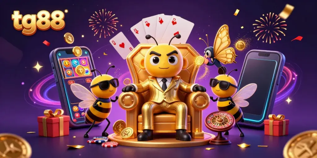 Experience the vibrant energy of tg88, featuring a mob boss bumblebee and captivating game elements in a dynamic 3D scene.
