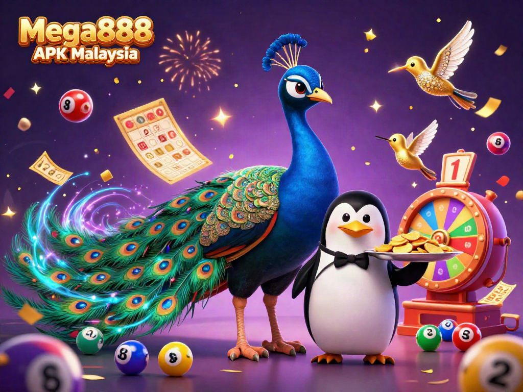 Engage in thrilling gaming with Mega888 APK Malaysia, featuring vibrant characters and casino elements.
