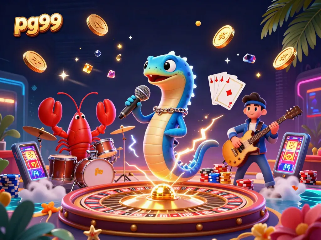 pg99 reveals an energetic underwater casino stage with vibrant characters and thrilling gaming elements.
