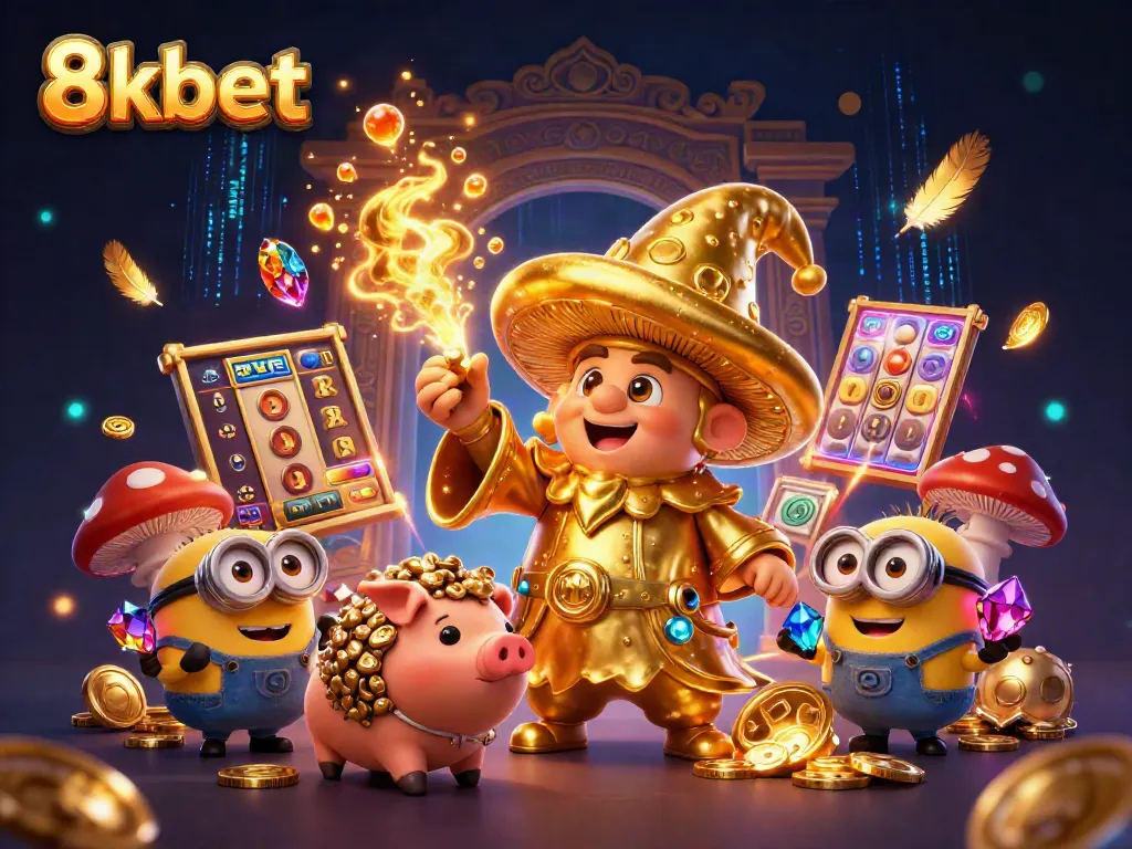 Experience the thrill of winning with 8kbet's vibrant casino scene featuring magical characters and shimmering treasures.