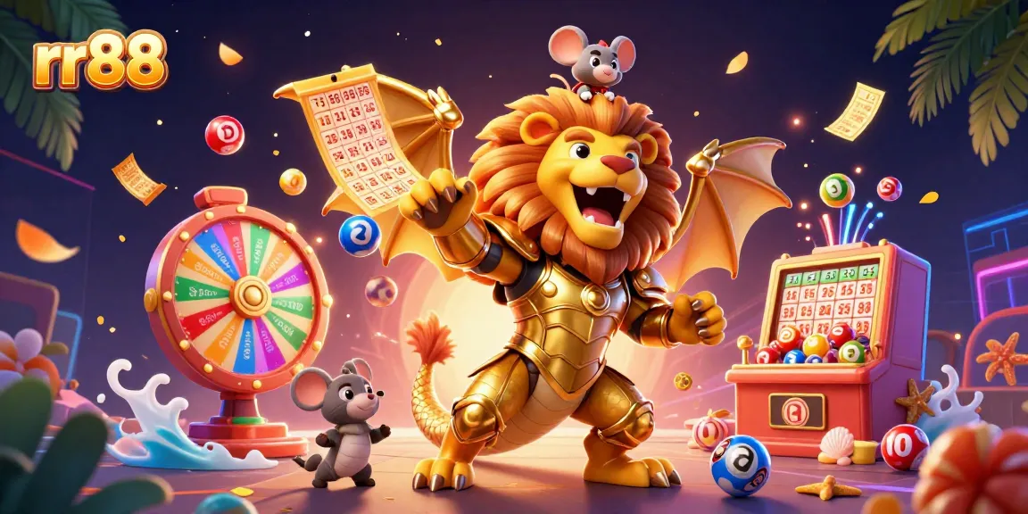 Experience thrilling gameplay with rr88's vibrant lottery scene featuring dynamic characters, colorful balls, and exciting prizes.