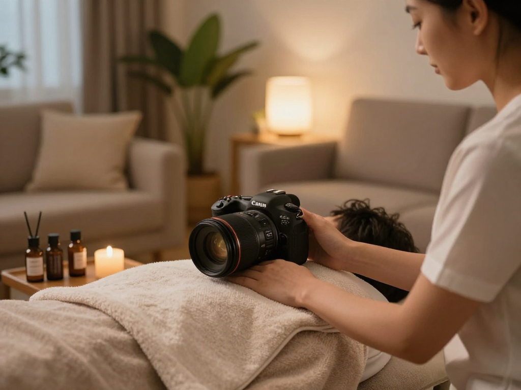 Relaxing 출장안마 session in a cozy home environment with professional therapy.