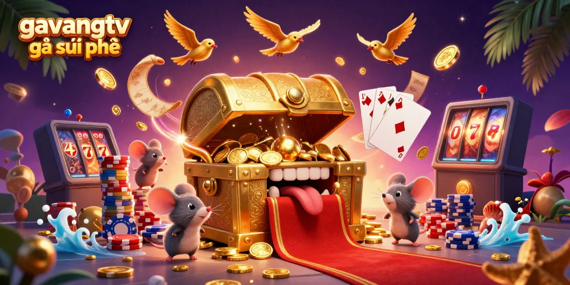 Experience thrill with gavangtv gà siêu phệ as cartoon mice explore a treasure chest scene filled with gambling riches.