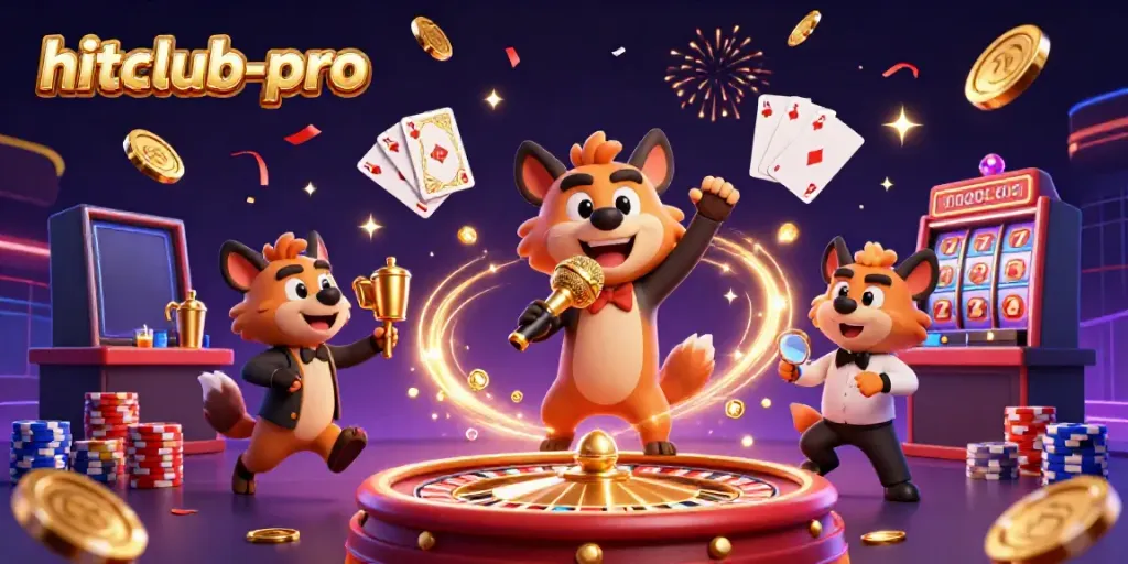 Experience the vibrant energy of hitclub-pro with cartoon hyenas in a dynamic casino scene.