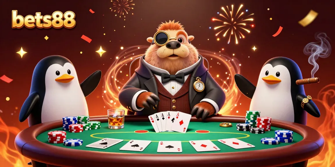 Experience thrilling poker action at bets88 with a jolly walrus, penguin dealer, and a bluffing pufferfish