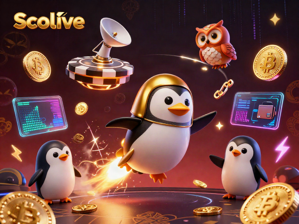 Experience Socolive's thrilling moment with a penguin in a cosmic casino adventure.