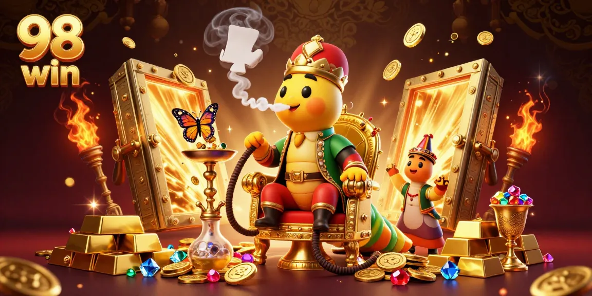 Explore captivating 98 win casino adventures with a vibrant 3D scene featuring unique characters and dynamic gaming elements.