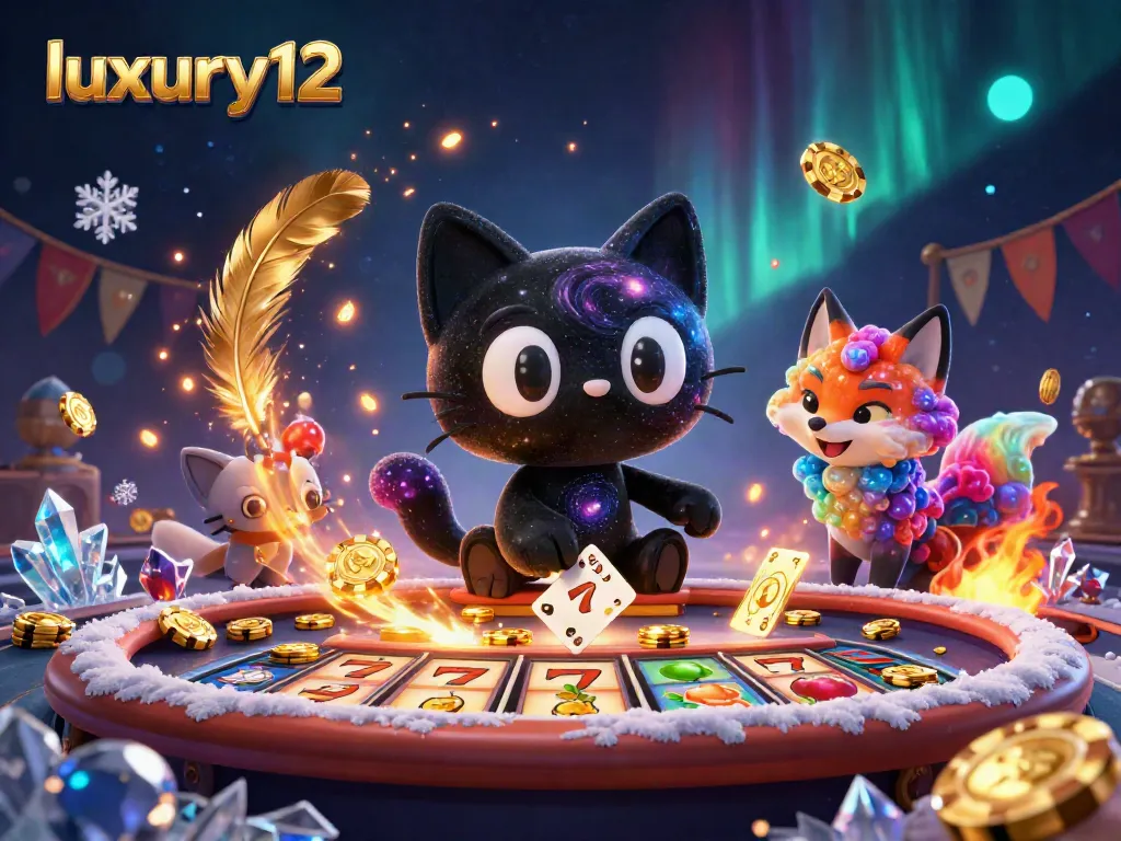 Watch the luxurious lifestyle at luxury12 as the cosmic cat wins big at slots with golden chips.