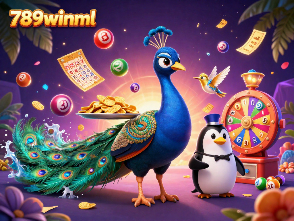 Engage in winning moments with 789winml as vibrant lottery symbols burst dynamically around charming casino characters.