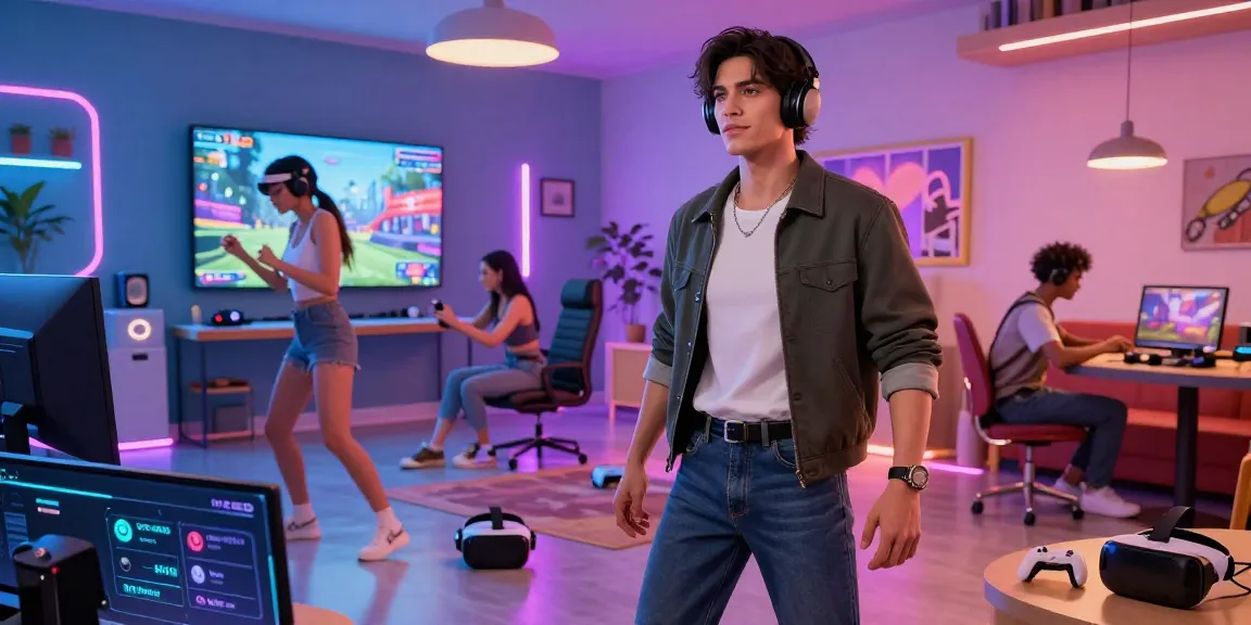 Engaging NSFW game scene with diverse characters in a vibrant virtual environment.