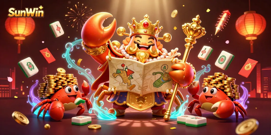 Win big with SunWin at a vibrant gaming scene featuring golden treasures and lively animations.