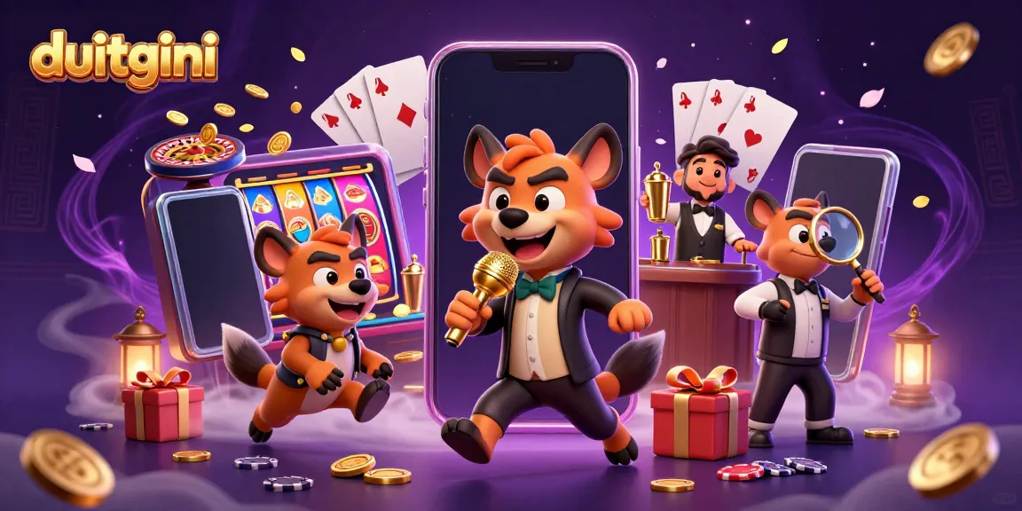 Join the fun with duitgini’s hyena characters at a vibrant comedy casino scene.