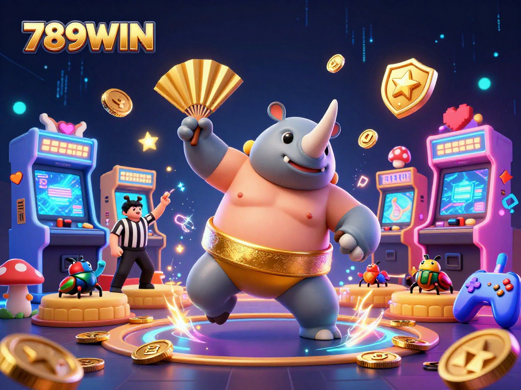 Experience thrilling wins at 789WIN with vibrant casino games, gold coins flying around.