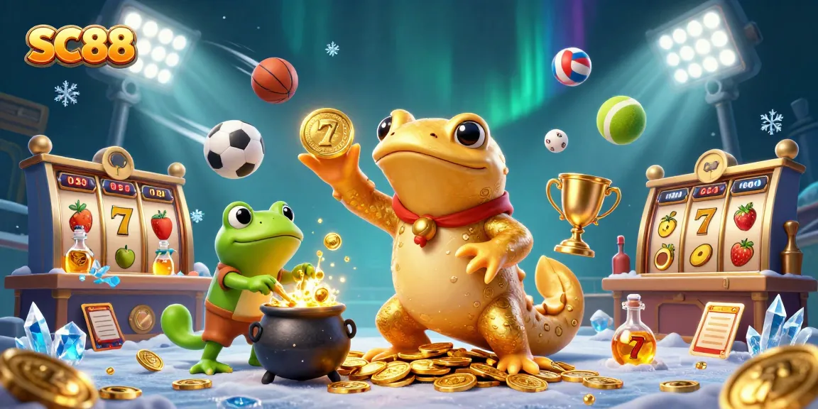 Engage with SC88's thrilling slot games featuring gold coins, vibrant characters, and sports elements.