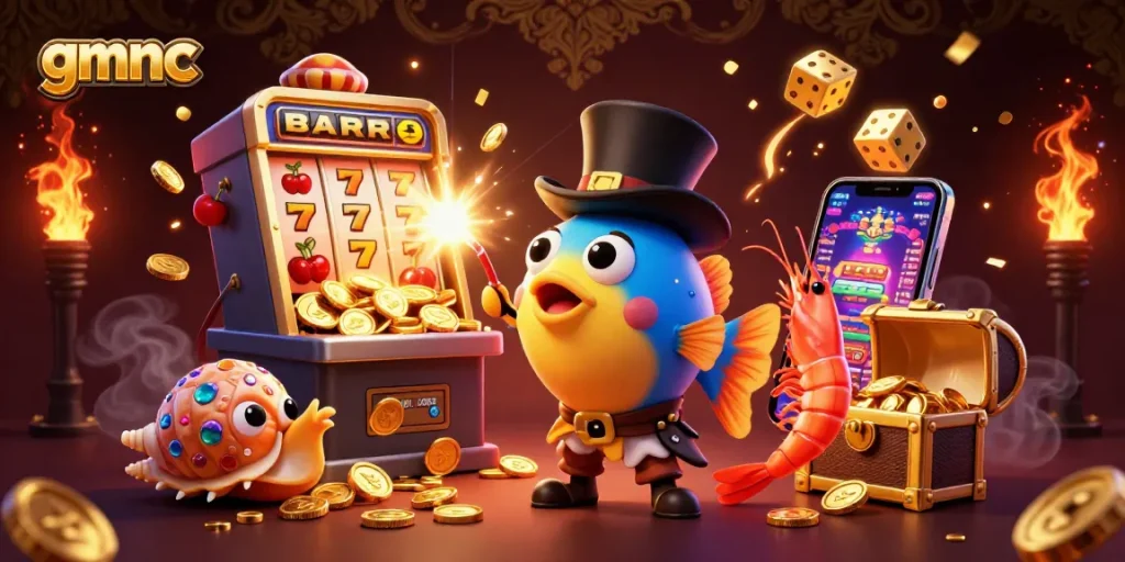 Engage with gmnc and discover thrilling slot games through a dynamic underwater illustration featuring lucky elements.