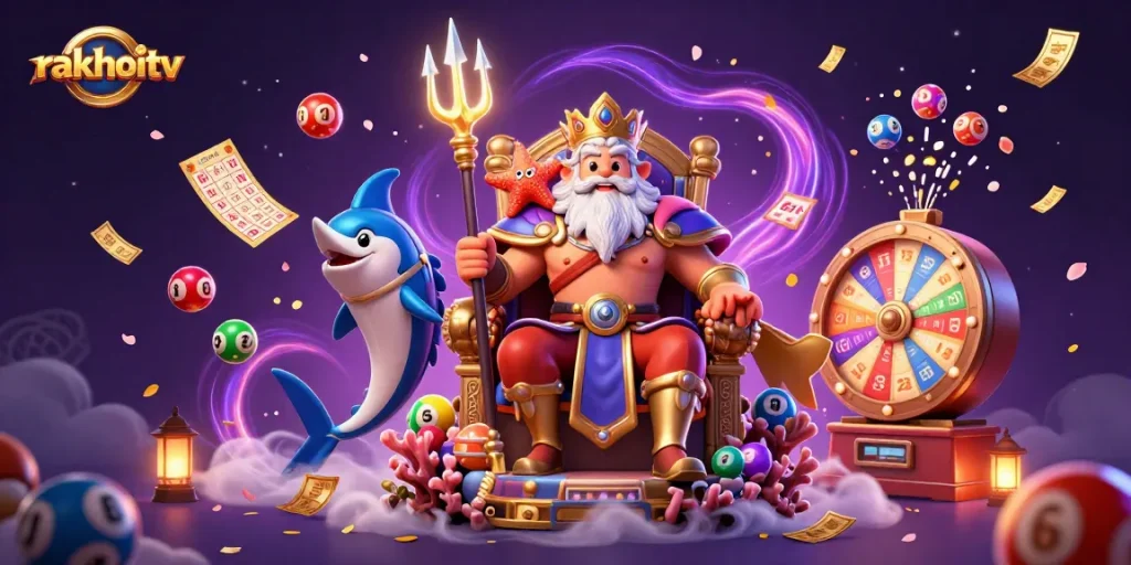 Experience rakhoitv with vibrant lottery balls and dynamic gaming elements in an engaging scene.