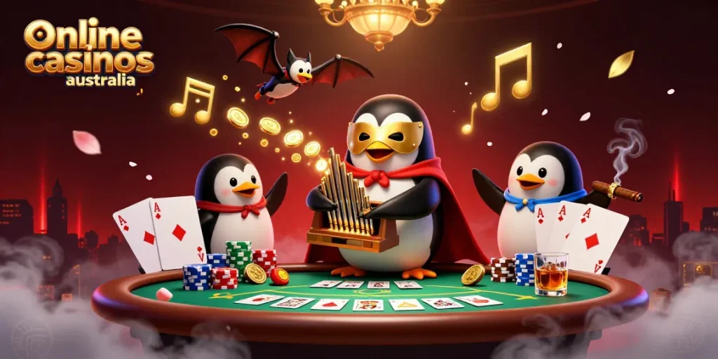 Engage with online casinos Australia through vibrant 3D casino illustration showcasing iconic gaming elements.
