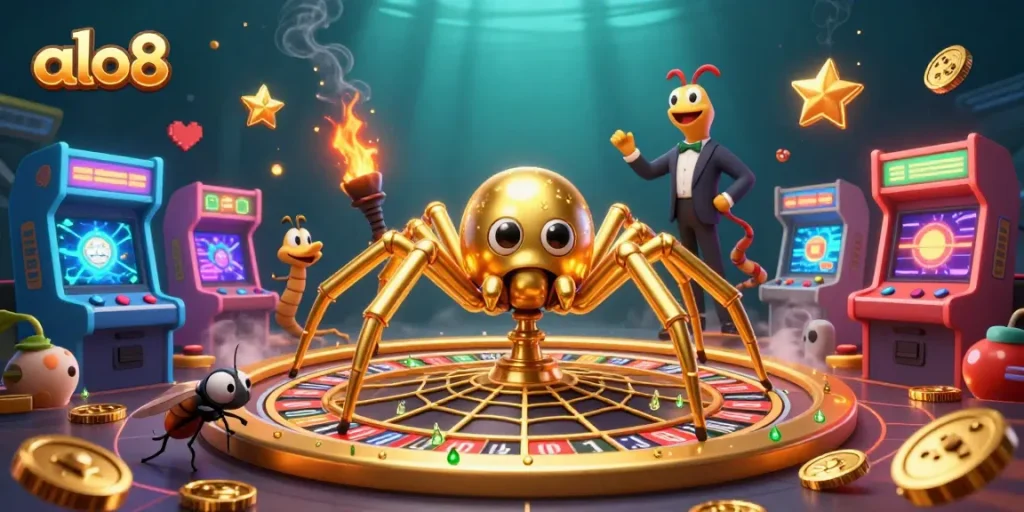 Experience thrilling bets with alo8 at this vibrant casino-inspired cartoon scene.